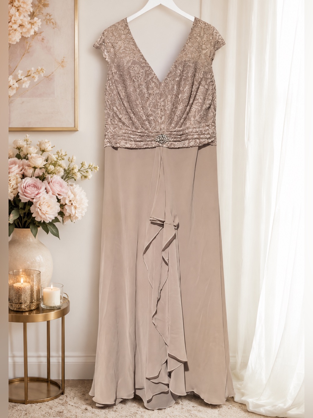 Oleg Cassini Blush Pink Lace & Chiffon Formal Dress | Size 18